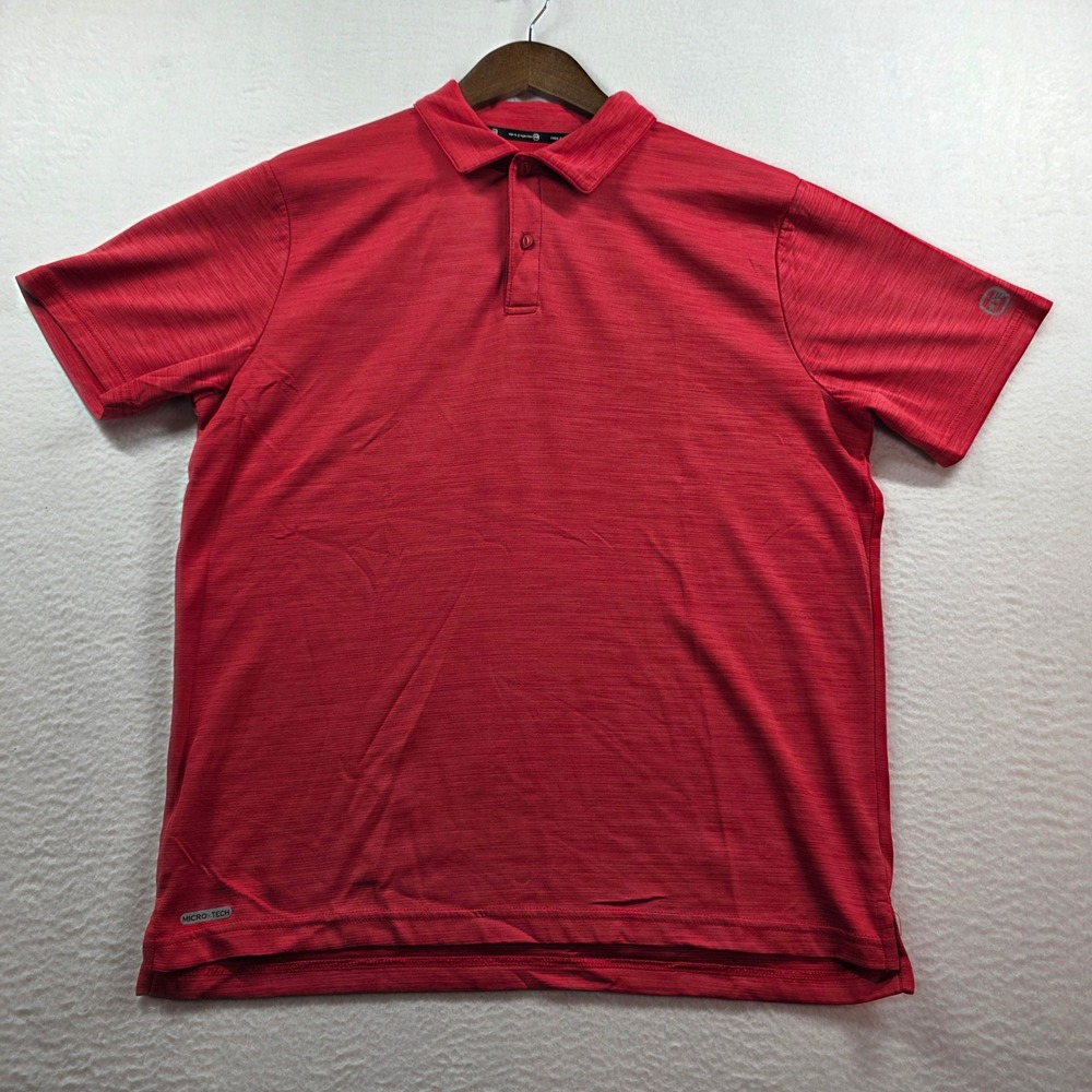 Free Country Mens Micro-Tech Polo Shirt Red Slub‎ Knit Short Sleeve Medium FC-37